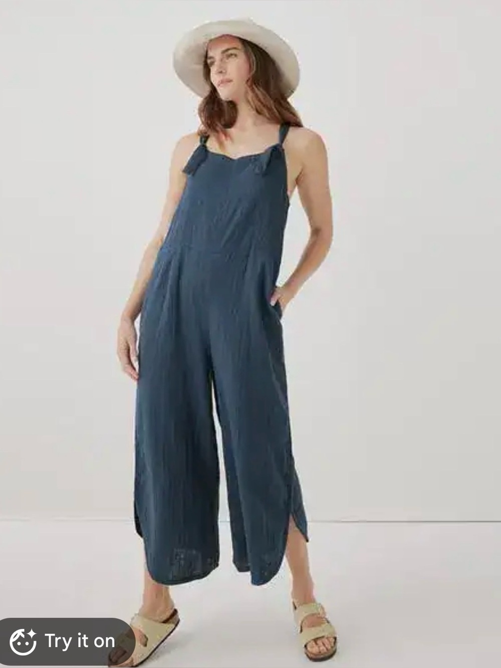 Pact Women's Coastal Double Gauze Tie-Strap Jumpsuit French Navy Size Medium